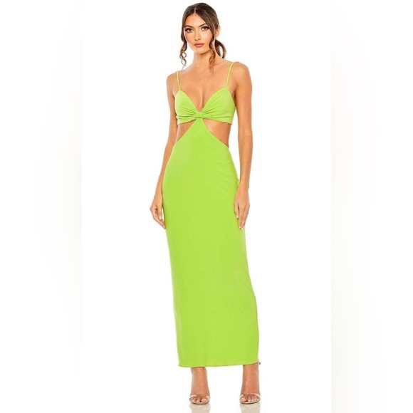 IEENA for Mac Duggal Cutout Strappy Back Column Dress Sz 8 Green Maxi Gown - Picture 2 of 15